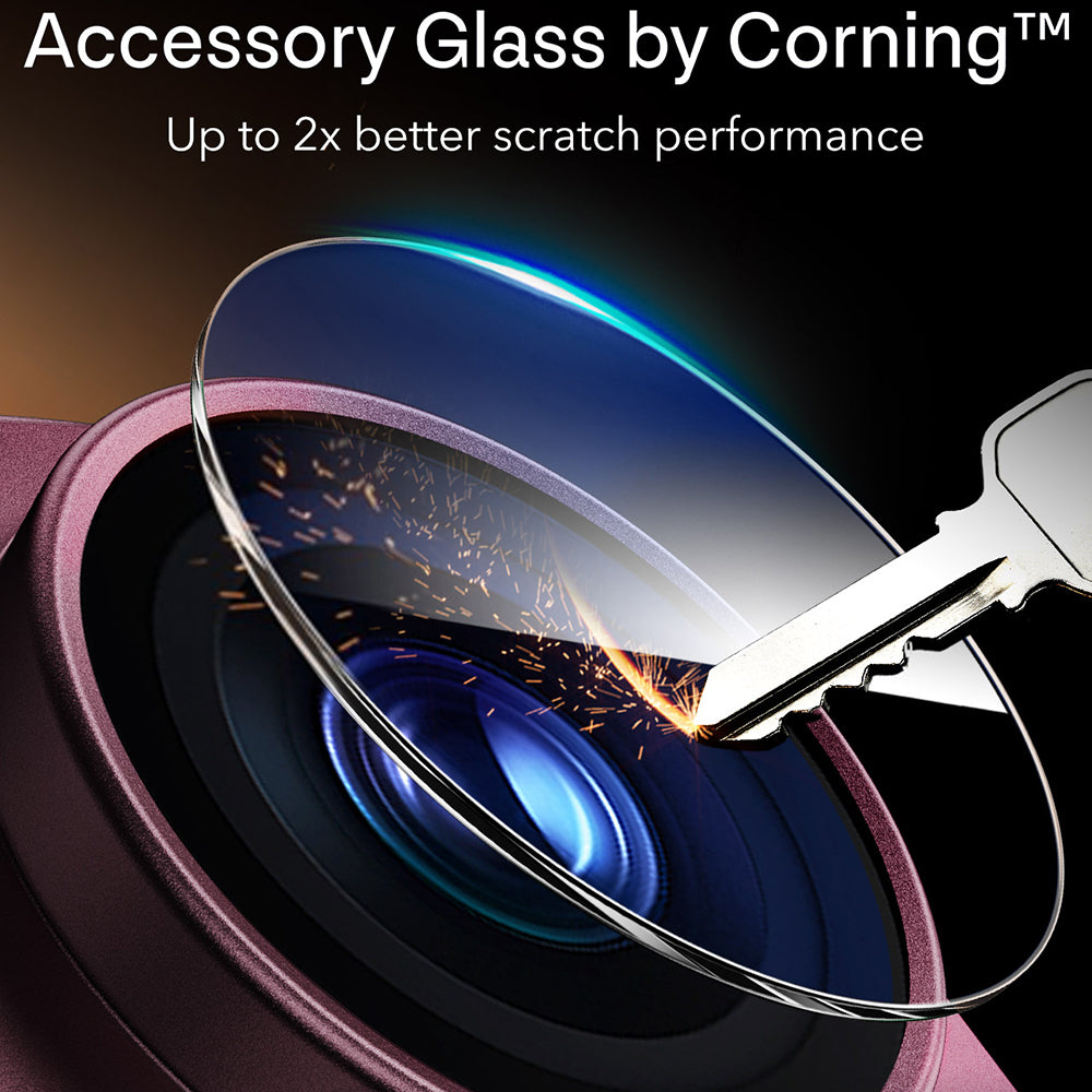 Bakre kameralinsebeskyttelse ESR Armorite Pro for Apple iPhone 18 Pro Max, Herdet glass, Mørk burgunder