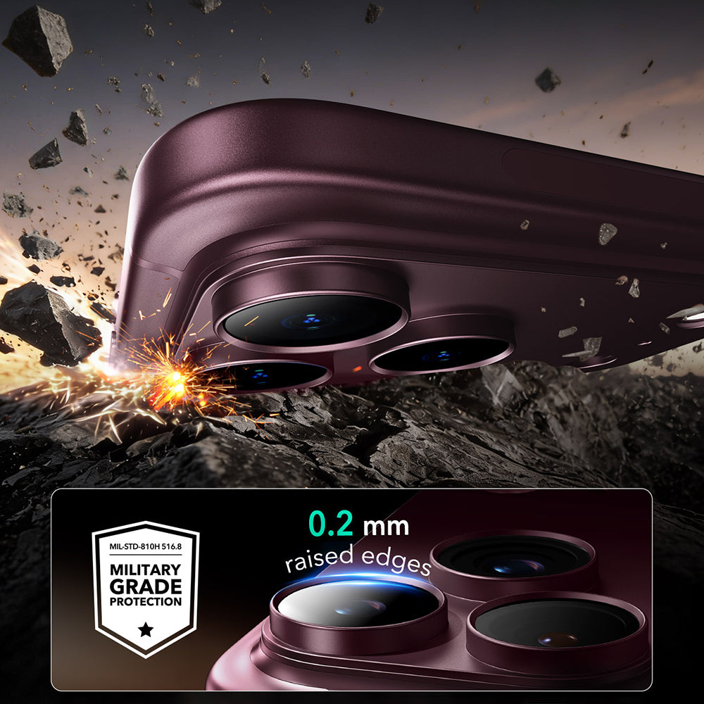 Bakre kameralinsebeskyttelse ESR Armorite Pro for Apple iPhone 18 Pro Max, Herdet glass, Mørk burgunder