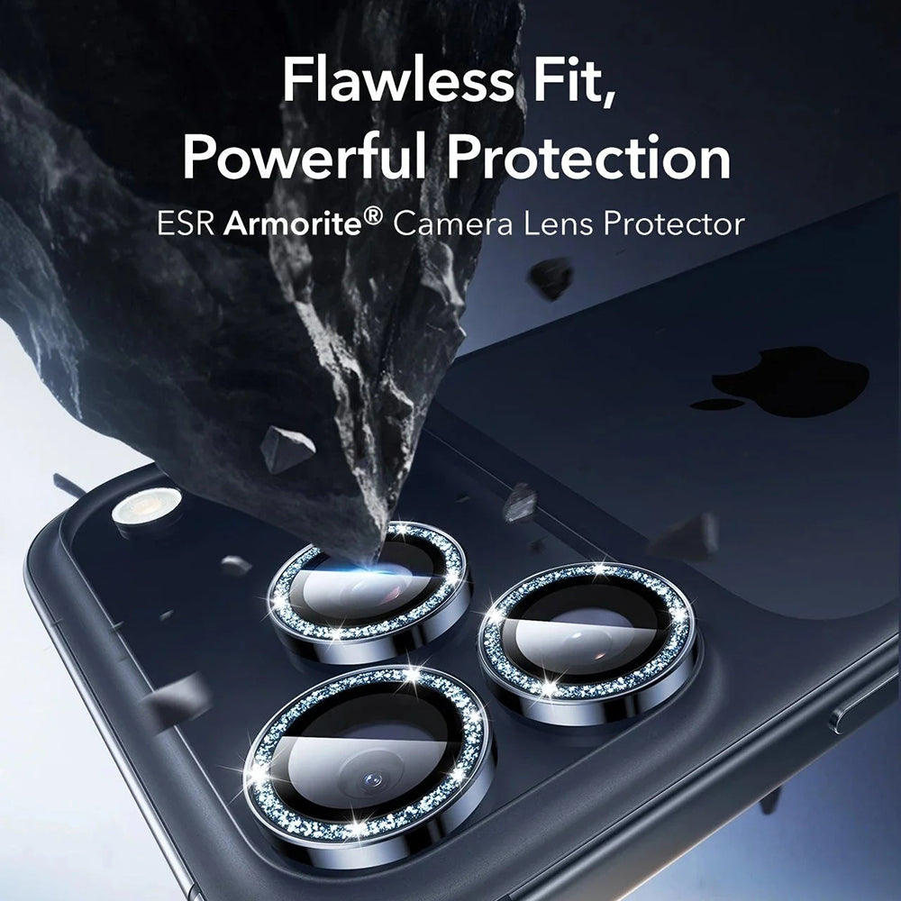 Bakre kamera beskyttelsesfilm ESR Glitter Diamond Armorite for Apple iPhone 17 Pro Max / 17 Pro, Herdet glass, Full lim, Blå