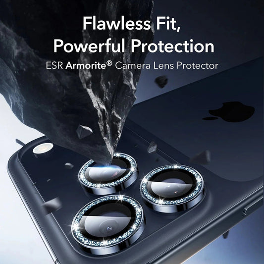 Bakre kamera beskyttelsesfilm ESR Glitter Diamond Armorite for Apple iPhone 17 Pro Max / 17 Pro, Herdet glass, Full lim, Blå