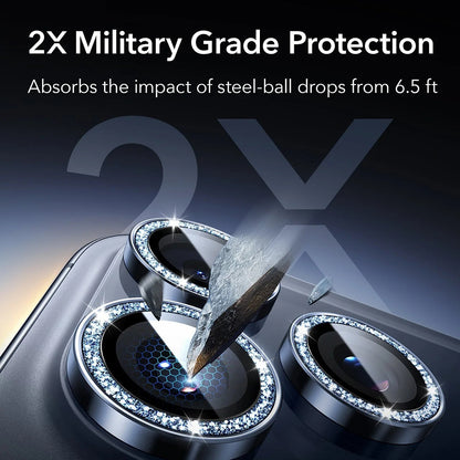 Bakre kamera beskyttelsesfilm ESR Glitter Diamond Armorite for Apple iPhone 17 Pro Max / 17 Pro, Herdet glass, Full lim, Blå