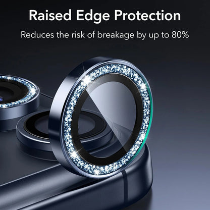 Bakre kamera beskyttelsesfilm ESR Glitter Diamond Armorite for Apple iPhone 17 Pro Max / 17 Pro, Herdet glass, Full lim, Blå