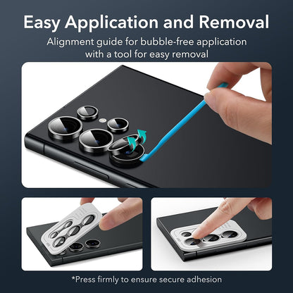 Bakre kamera beskyttelsesfilm ESR for Samsung Galaxy S24 Ultra S928, Herdet glass, Sett med 2 stykker, Svart