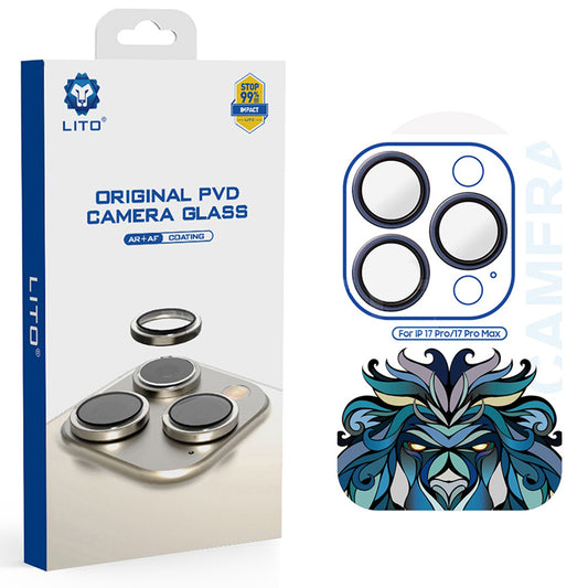Bakre kamera beskyttelsesfolie Lito Titanium AR for Apple iPhone 17 Pro Max / 17 Pro, Herdet glass, Marineblå