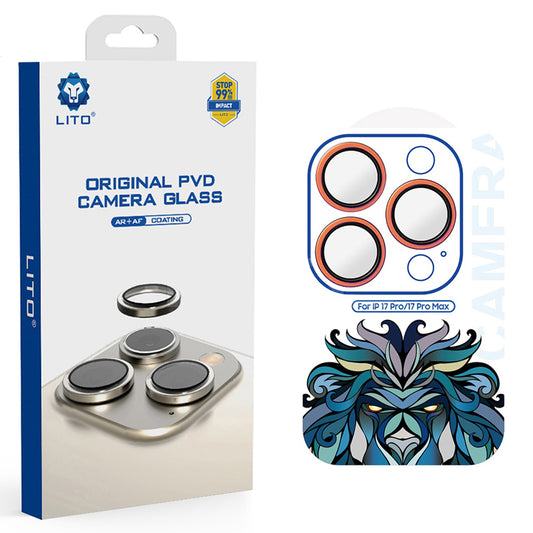 Beskyttelsesfolie Lito Titanium AR for bakre kamera til Apple iPhone 17 Pro Max / 17 Pro, Herdet glass, Oransje
