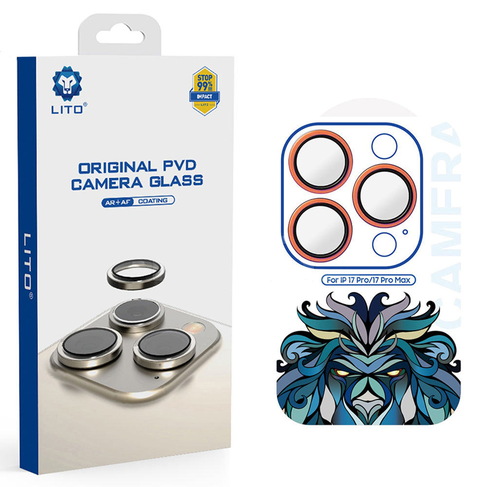 Beskyttelsesfolie Lito Titanium AR for bakre kamera til Apple iPhone 17 Pro Max / 17 Pro, Herdet glass, Oransje