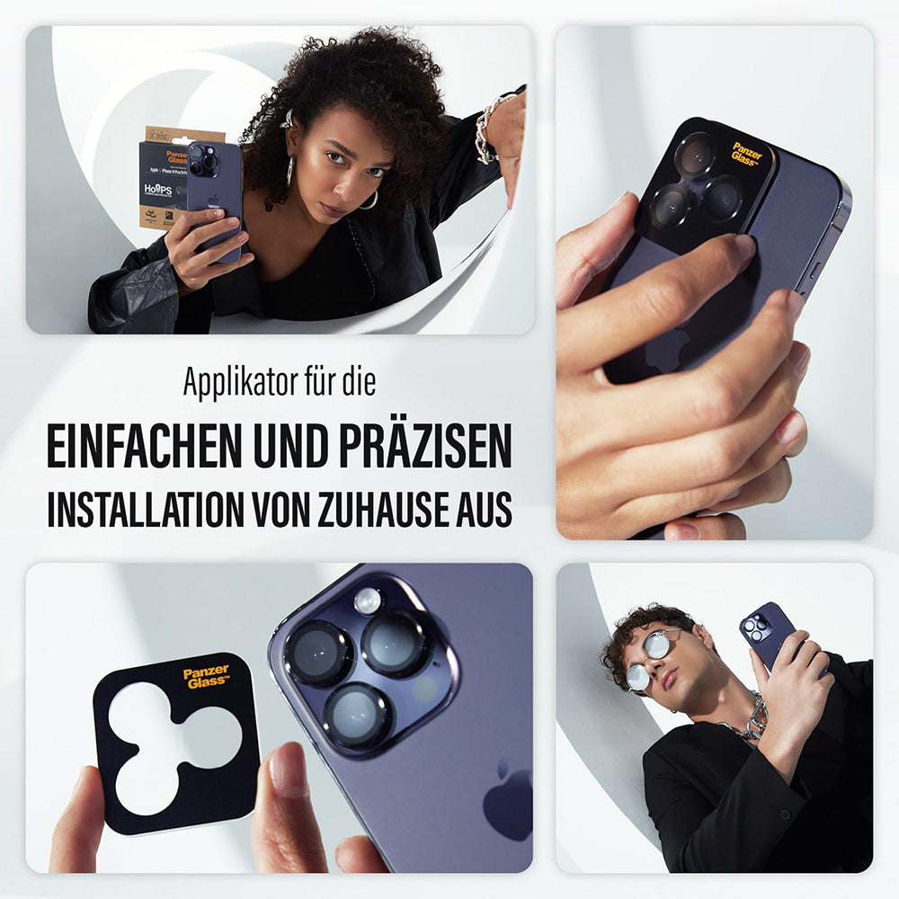 Bakre kamera beskyttelsesfilm PanzerGlass Hoops Glitter for Apple iPhone 17 Pro Max / 17 Pro / 16 Pro Max / 16 Pro, Herdet glass, Sølv