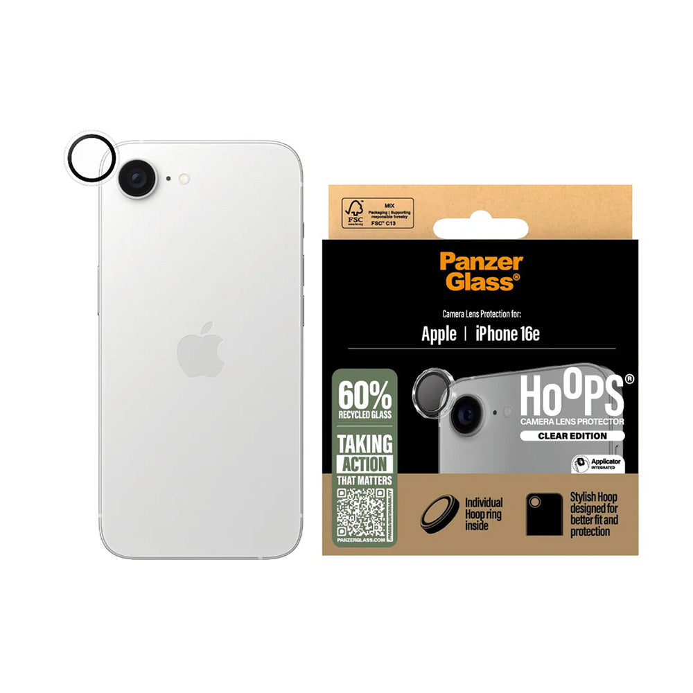 Bakre kamera beskyttelsesfilm PanzerGlass Hoops for Apple iPhone 16e, Herdet glass, Gjennomsiktig