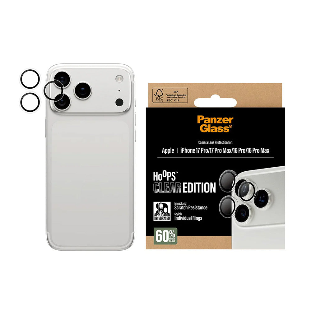 Beskyttelsesfolie for bakre kamera PanzerGlass Hoops for Apple iPhone 17 Pro, Herdet glass, Gjennomsiktig