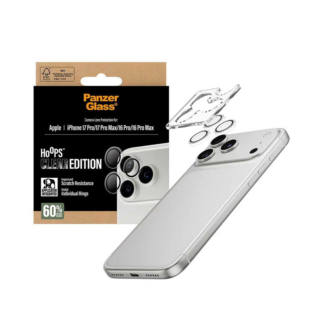 Beskyttelsesfolie for bakre kamera PanzerGlass Hoops for Apple iPhone 17 Pro, Herdet glass, Gjennomsiktig
