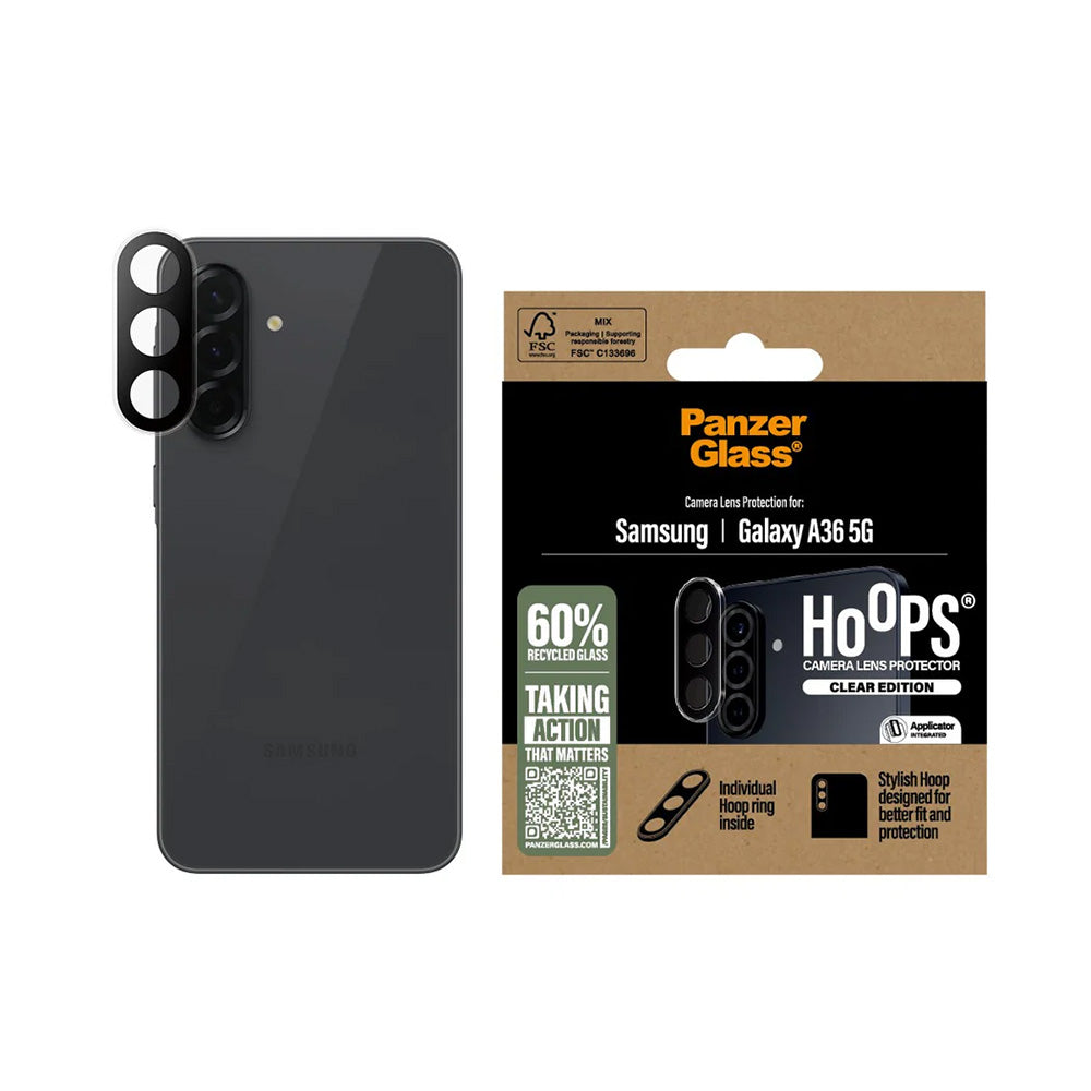 Beskyttelsesfolie for bakre kamera PanzerGlass Hoops for Samsung Galaxy A36 A366, Herdet glass, Gjennomsiktig