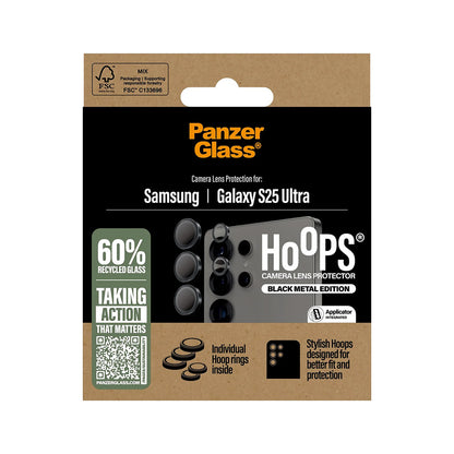 Beskyttelsesfolie for bakre kamera PanzerGlass Hoops for Samsung Galaxy S25 Ultra S938, Herdet glass, Svart