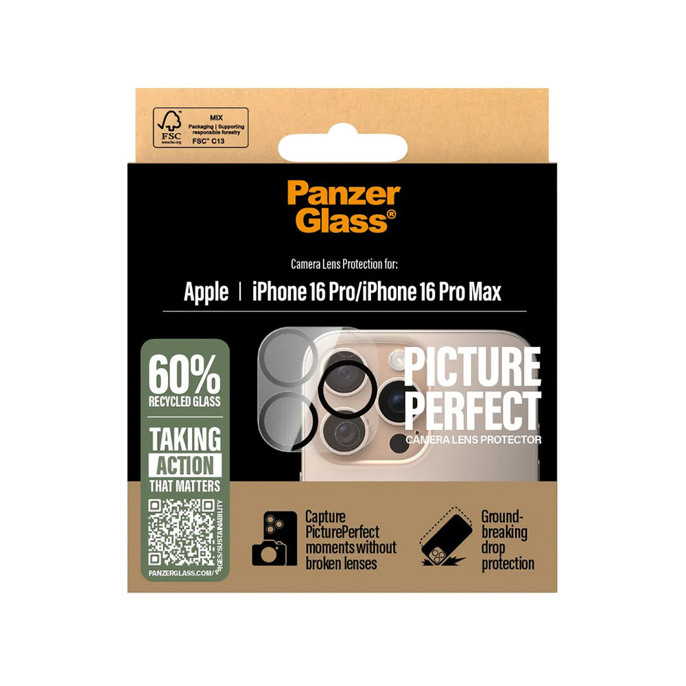 Beskyttelsesfolie for bakre kamera PanzerGlass PicturePerfect for Apple iPhone 16 Pro Max / 16 Pro, Herdet glass, Gjennomsiktig