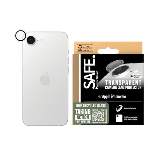 Bakre kamera beskyttelsesfolie PanzerGlass Safe. for Apple iPhone 16e, Herdet glass, Gjennomsiktig