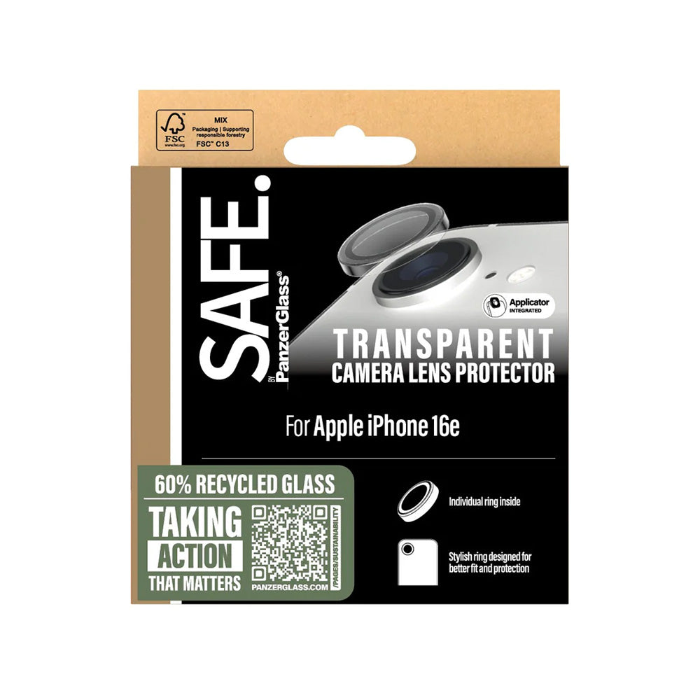Bakre kamera beskyttelsesfolie PanzerGlass Safe. for Apple iPhone 16e, Herdet glass, Gjennomsiktig