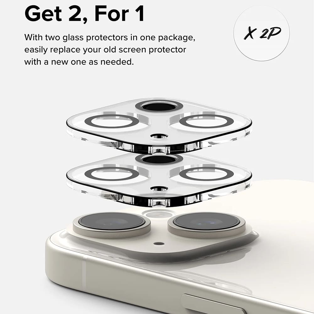 Beskyttelsesfolie for bakre kamera Ringke for Apple iPhone 15 Plus / 15, Herdet glass, Sett med 2 stykker, Gjennomsiktig