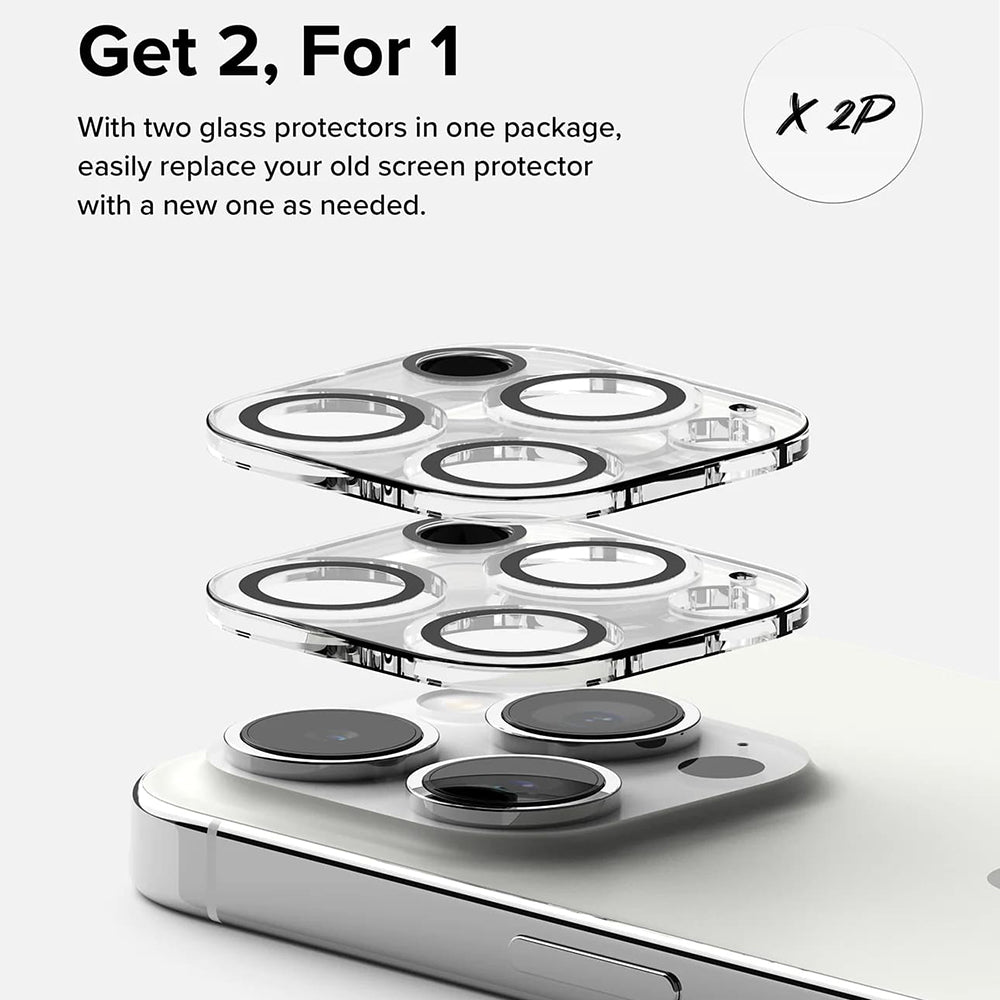 Beskyttelsesfolie for bakre kamera Ringke for Apple iPhone 15 Pro Max, Herdet glass, Sett med 2 stykker, Gjennomsiktig