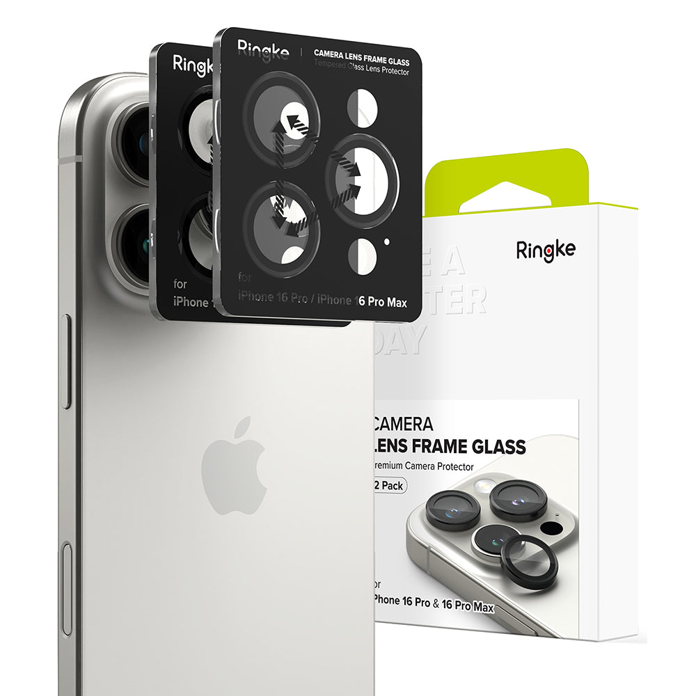 Beskyttelsesfolie for bakre kamera Ringke for Apple iPhone 16 Pro Max / 16 Pro, Herdet glass, Sett med 2 stykker, Svart