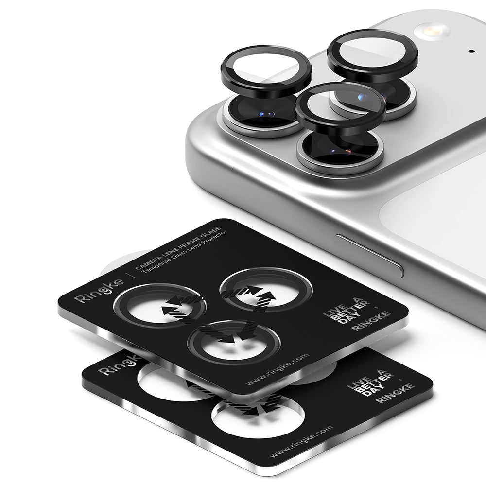 Beskyttelsesfilm for bakre kamera Ringke for Apple iPhone 17 Pro Max / 17 Pro, Herdet glass, Svart