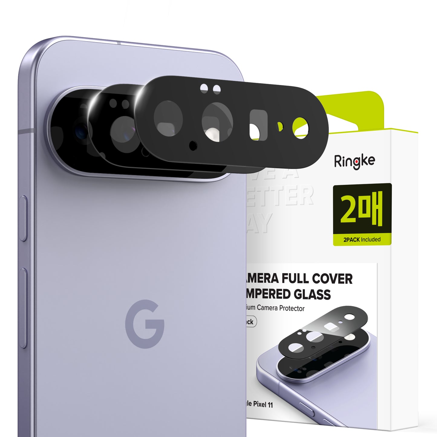 Ringke bakkamera beskyttelsesfilm for Google Pixel 11, herdet glass, sett med 2 stk, svart
