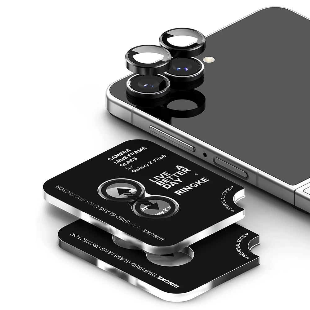 Ringke bakkamera beskyttelsesfilm for Samsung Galaxy Z Flip8 F776, herdet glass, sett med 2 stk, svart