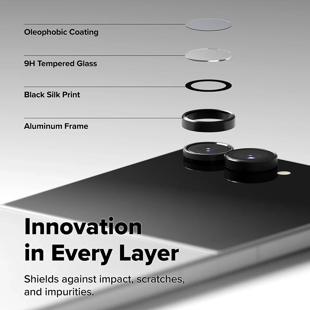 Ringke bakkamera beskyttelsesfilm for Samsung Galaxy Z Flip8 F776, herdet glass, sett med 2 stk, svart