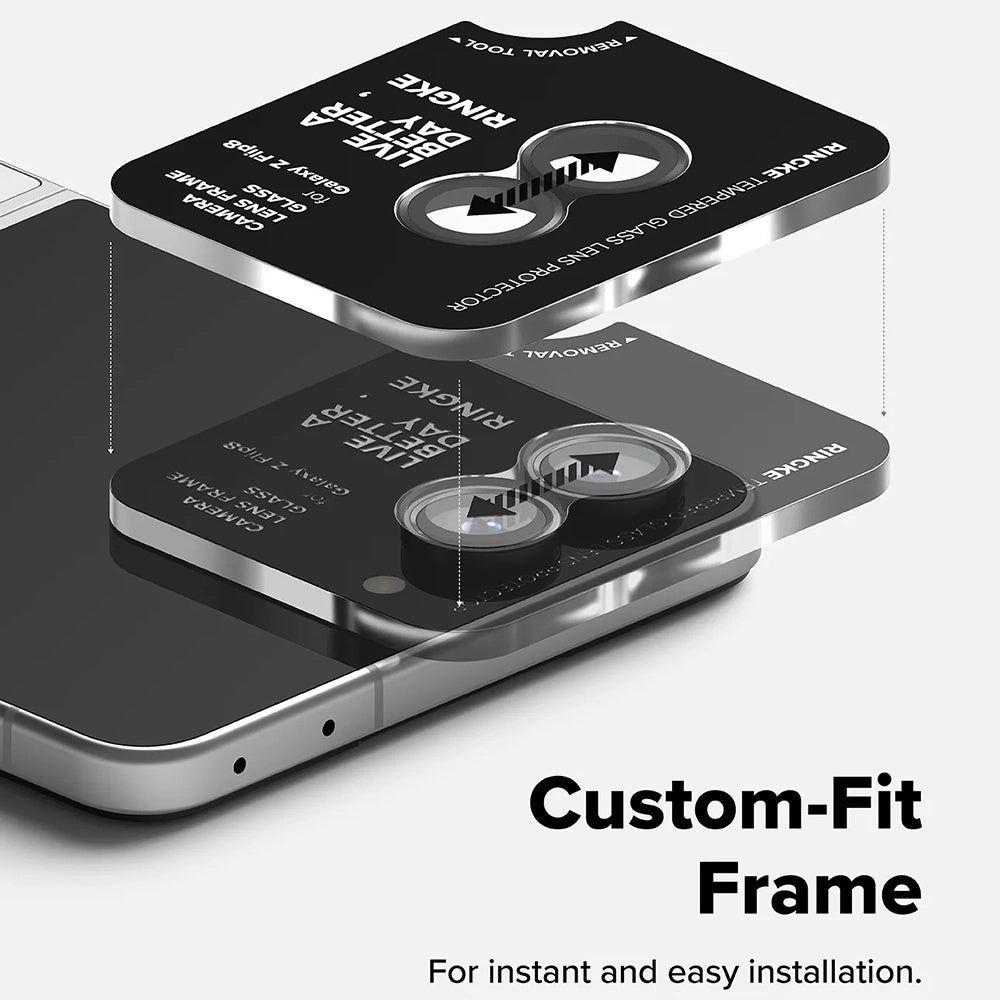 Ringke bakkamera beskyttelsesfilm for Samsung Galaxy Z Flip8 F776, herdet glass, sett med 2 stk, svart