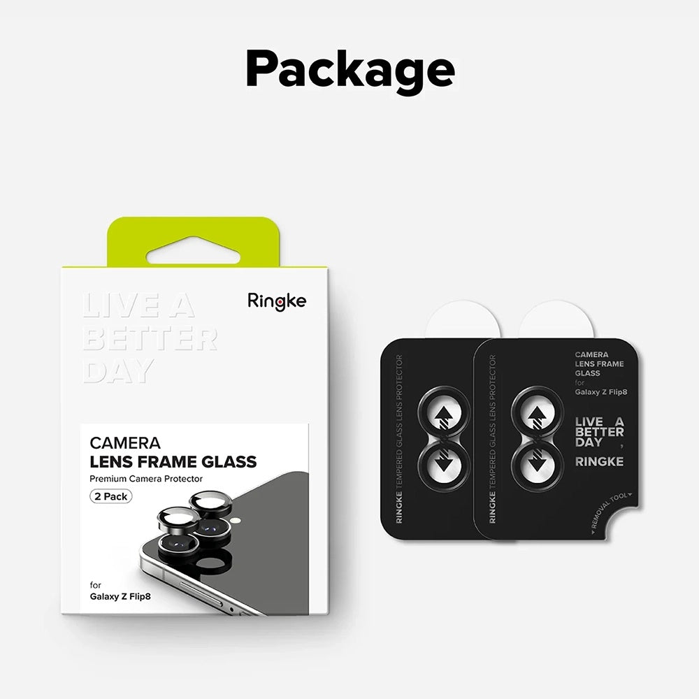 Ringke bakkamera beskyttelsesfilm for Samsung Galaxy Z Flip8 F776, herdet glass, sett med 2 stk, svart