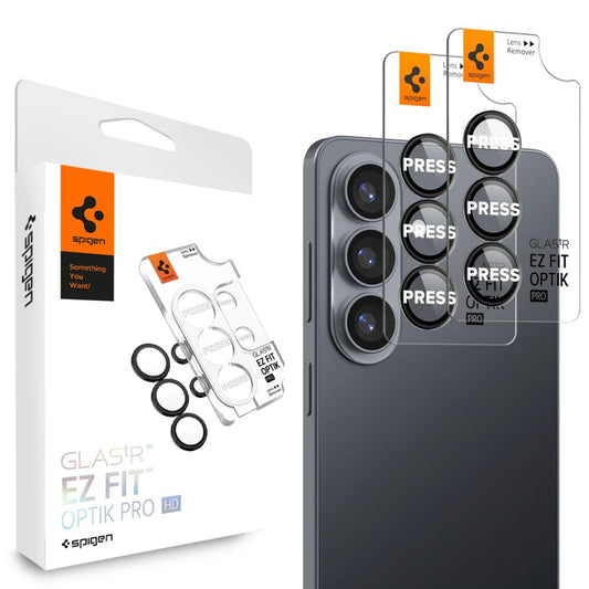 Bakre kamera beskyttelsesfilm Spigen GlastR EZ FIT Optik Pro HD for Samsung Galaxy S26 Plus S947, Herdet glass, Sett med 2 stykker, Svart