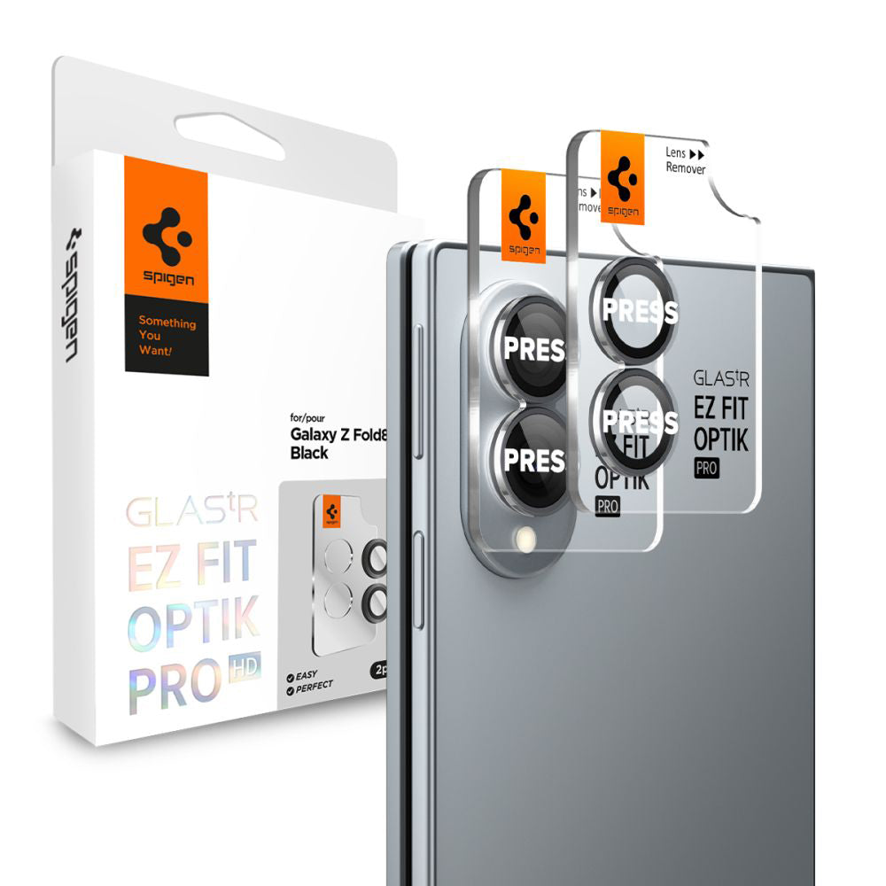 Beskyttelsesfilm for bakre kamera Spigen GlastR EZ FIT Optik Pro HD for Samsung Galaxy Z Fold8 F971, herdet glass, sett med 2 stk, svart AGL11944