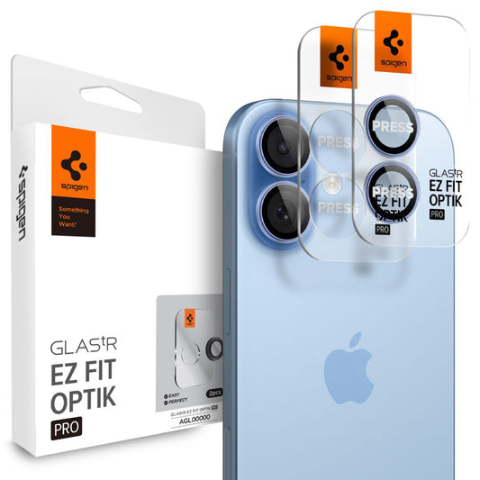 Beskyttelsesfilm for bakre kamera Spigen GlastR EZ FIT Optik Pro for Apple iPhone 17 / 16 Plus / 16, Herdet glass, Sett med 2 stk, Blå