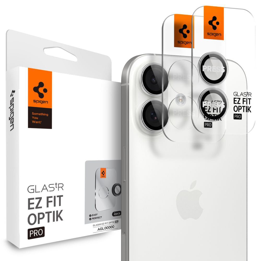 Bakre kamera beskyttelsesfilm Spigen GlastR EZ FIT Optik Pro for Apple iPhone 17 / 16 Plus / 16, Herdet glass, Sett med 2 stykker, Sølv