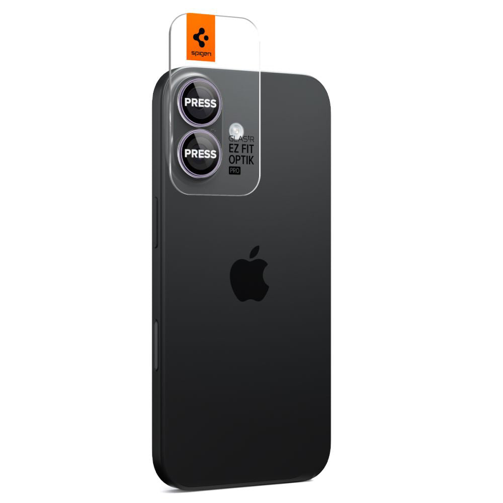 Bakre kamerabeskyttelsesfolie Spigen GlastR EZ FIT Optik Pro for Apple iPhone 17 / 16 Plus / 16, Herdet glass, Sett med 2 stykker, Lilla
