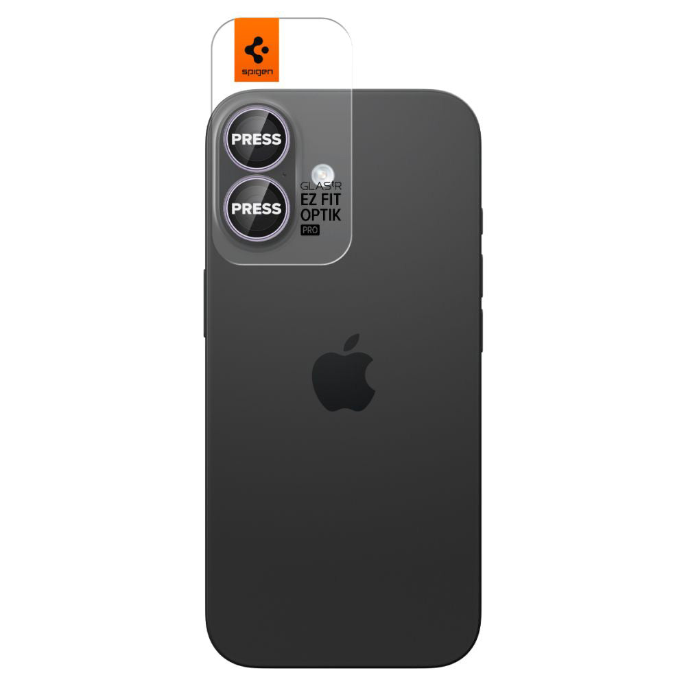 Bakre kamerabeskyttelsesfolie Spigen GlastR EZ FIT Optik Pro for Apple iPhone 17 / 16 Plus / 16, Herdet glass, Sett med 2 stykker, Lilla