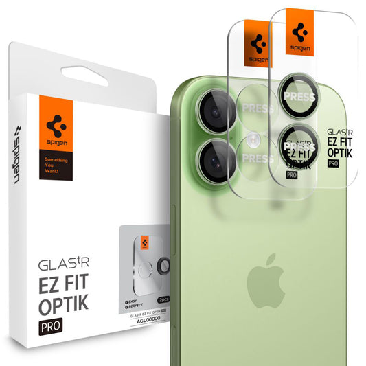 Bakre kamerabeskyttelsesfolie Spigen GlastR EZ FIT Optik Pro for Apple iPhone 17 / 16 Plus / 16, Herdet glass, Sett med 2 stykker, Grønn AGL10128