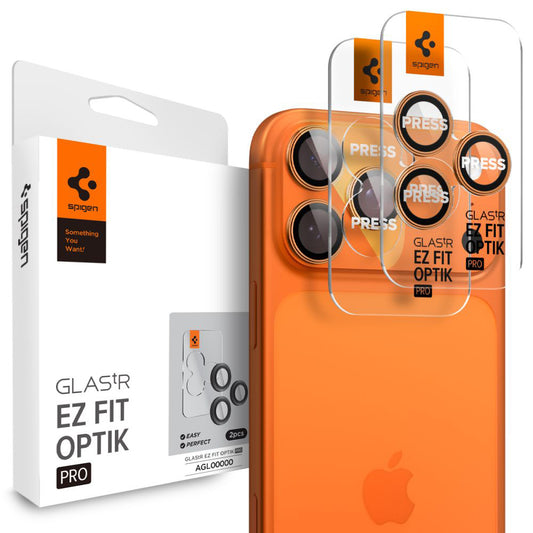 Beskyttelsesfilm for bakre kamera Spigen GlastR EZ FIT Optik Pro for Apple iPhone 17 Pro Max / 17 Pro, Herdet glass, Sett med 2 stykker, Oransje