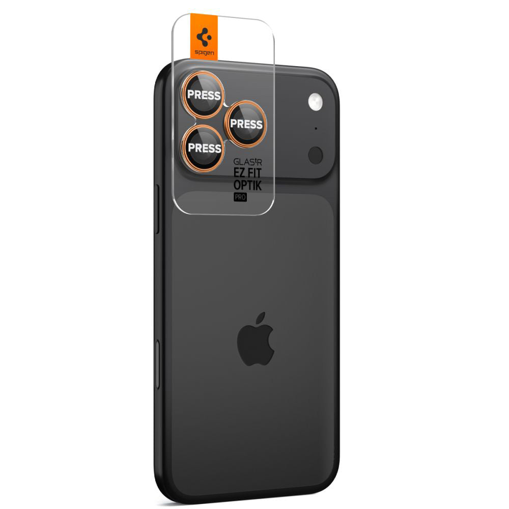 Beskyttelsesfilm for bakre kamera Spigen GlastR EZ FIT Optik Pro for Apple iPhone 17 Pro Max / 17 Pro, Herdet glass, Sett med 2 stykker, Oransje