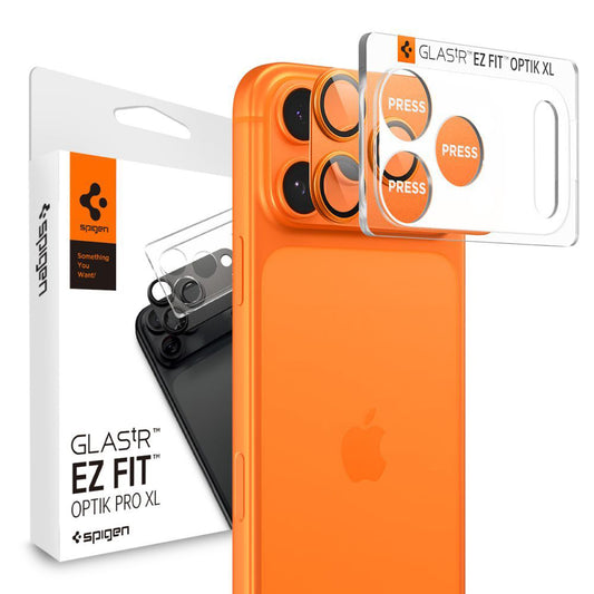 Bakre kamera beskyttelsesfilm Spigen GlastR EZ FIT Optik Pro XL for Apple iPhone 17 Pro, Herdet glass, Sett med 2 stykker, Oransje