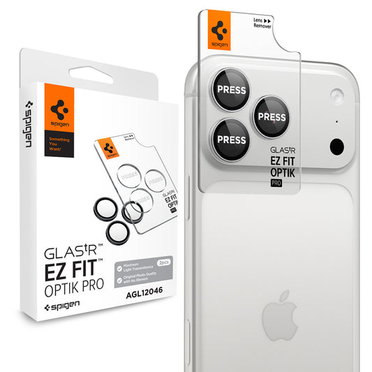 Bakre kameralinsebeskyttelse Spigen GlastR EZ FIT Optik Pro for Apple iPhone 18 Pro / 18 Pro Max, Herdet glass, Sett med 2 stk, Sølv AGL12046