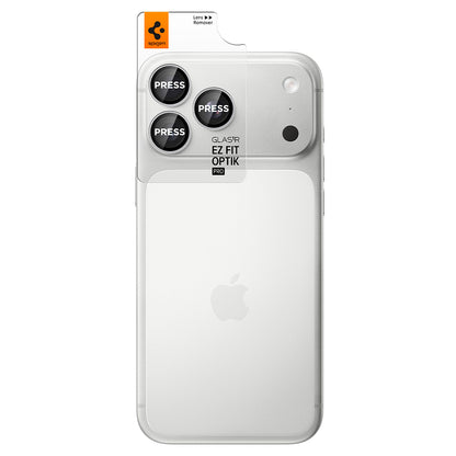 Bakre kameralinsebeskyttelse Spigen GlastR EZ FIT Optik Pro for Apple iPhone 18 Pro / 18 Pro Max, Herdet glass, Sett med 2 stk, Sølv AGL12046