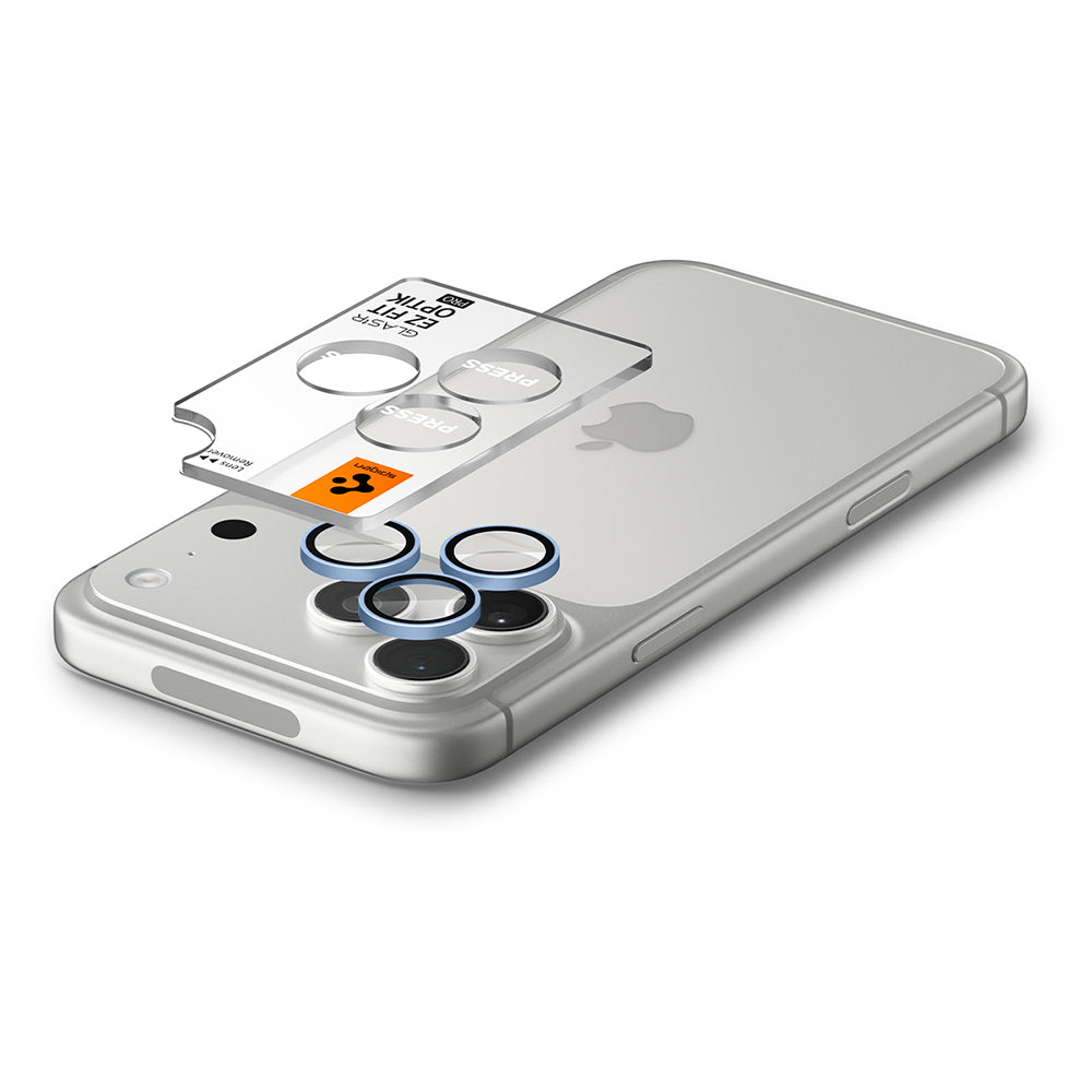Bakre kameralinsebeskyttelse Spigen GlastR EZ FIT Optik Pro for Apple iPhone 18 Pro / 18 Pro Max, Herdet glass, Sett med 2 stk, Blå AGL12045