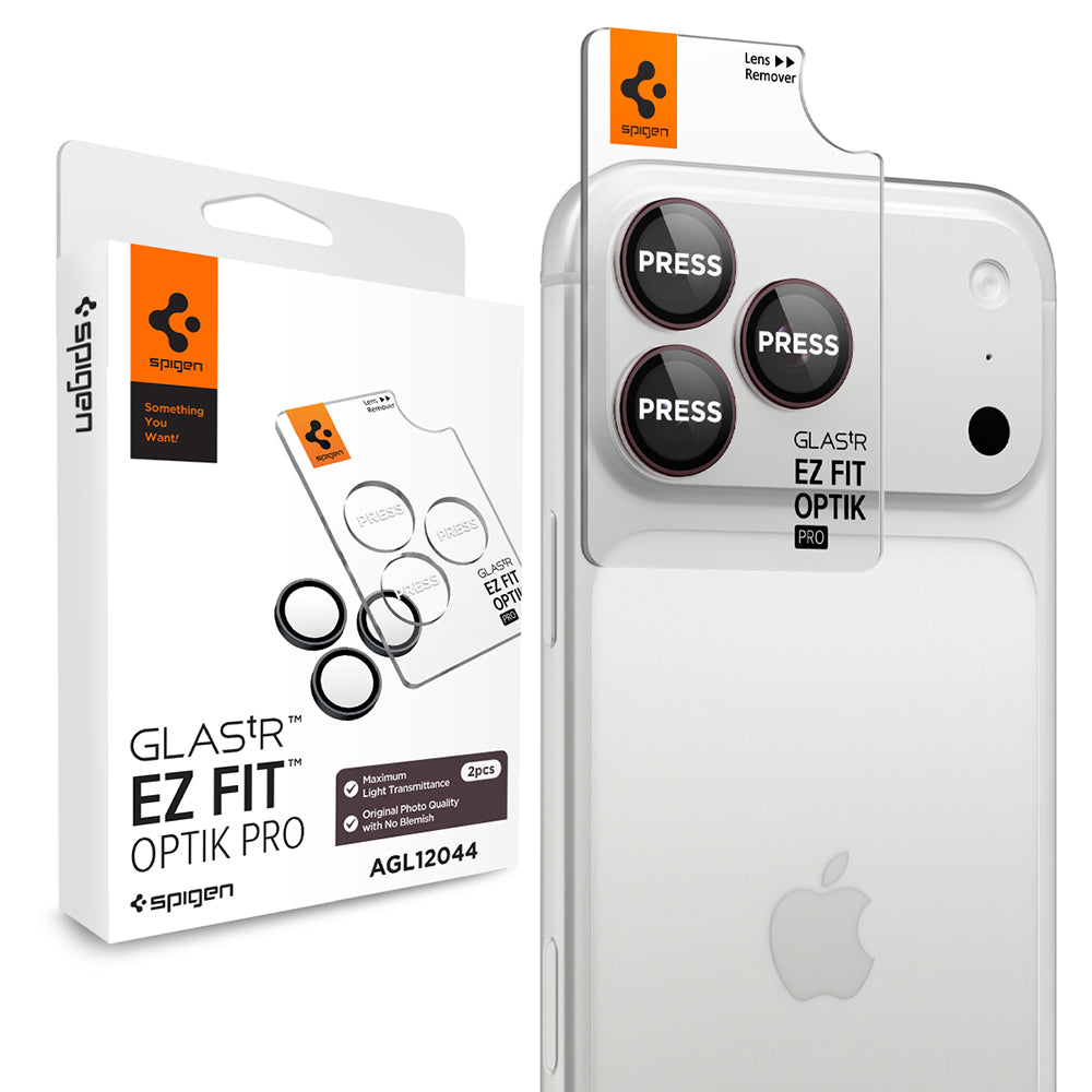 Bakre kamerabeskyttelsesfilm Spigen GlastR EZ FIT Optik Pro for Apple iPhone 18 Pro / 18 Pro Max, Herdet glass, Sett med 2 stk, Burgunder AGL12044