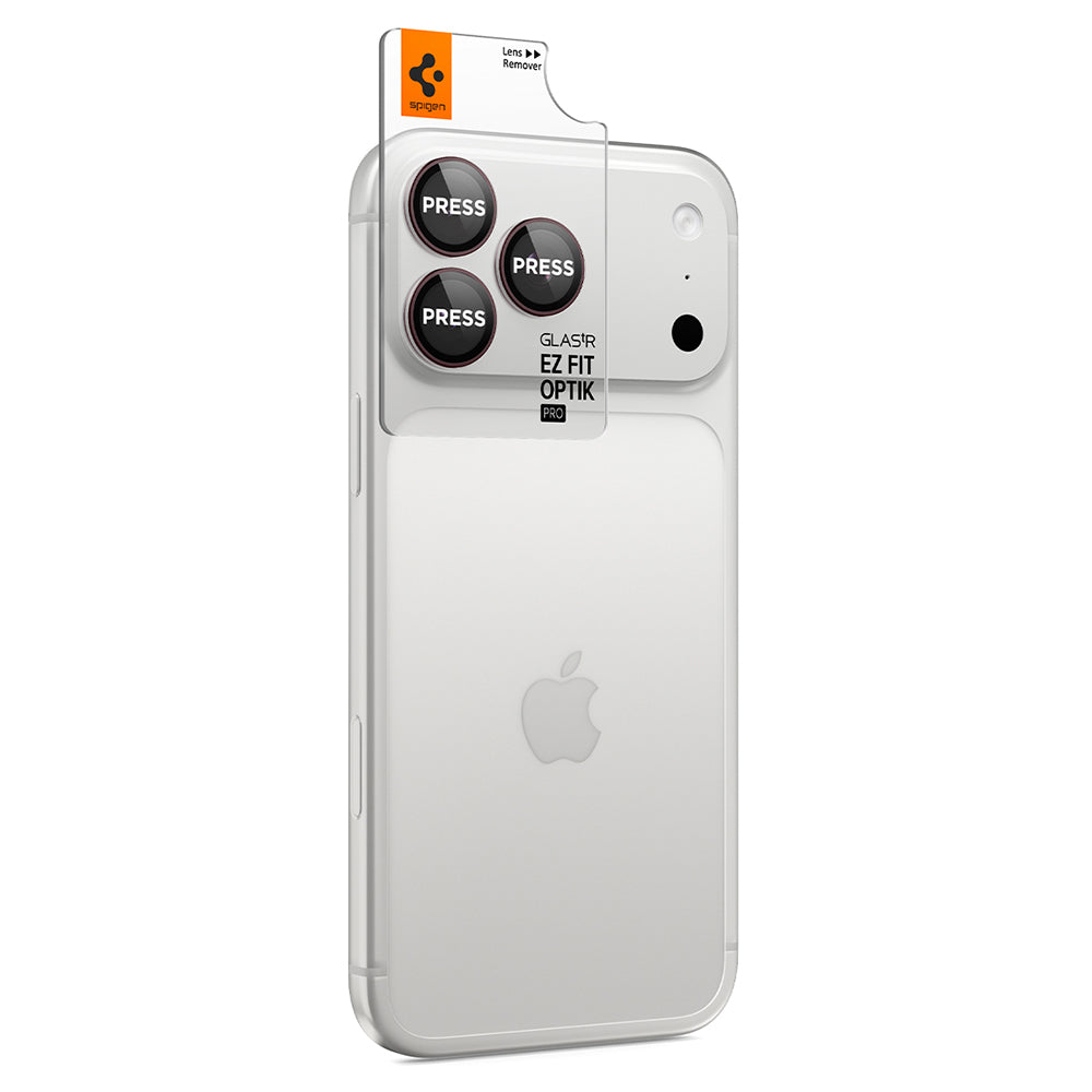 Bakre kamerabeskyttelsesfilm Spigen GlastR EZ FIT Optik Pro for Apple iPhone 18 Pro / 18 Pro Max, Herdet glass, Sett med 2 stk, Burgunder AGL12044