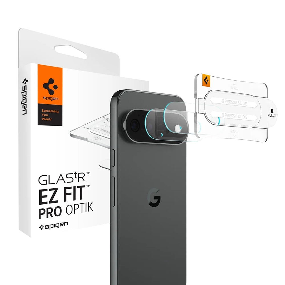 Bakre kameralinsebeskyttelse Spigen GlastR EZ FIT Optik Pro for Google Pixel 11 Pro, Herdet glass, Sett med 2 stk, Svart AGL11484
