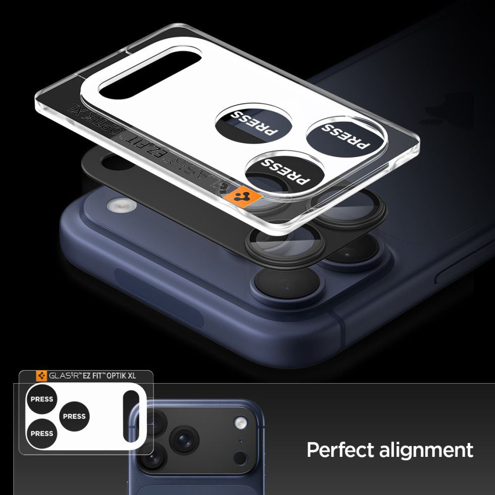 Bakre kamera beskyttelsesfilm Spigen GlastR EZ FIT Optik Pro XL for Apple iPhone 17 Pro, Herdet glass, Svart AGL10644