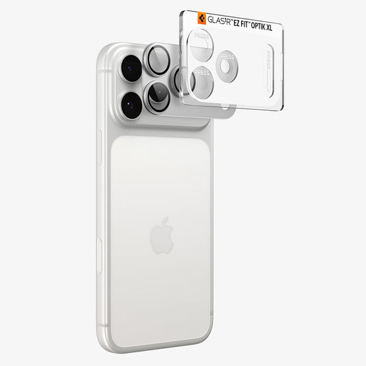 Bakre kameralinsebeskyttelse Spigen GlastR EZ FIT Optik Pro XL for Apple iPhone 18 Pro Max, Herdet glass, Sølv AGL12042