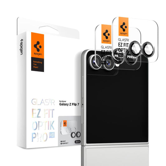 Bakre kamera beskyttelsesfilm Spigen GlastR EZ FIT Optik Pro HD for Samsung Galaxy Z Flip7 F766, Herdet glass, Sett med 2 stykker, Svart AGL09587