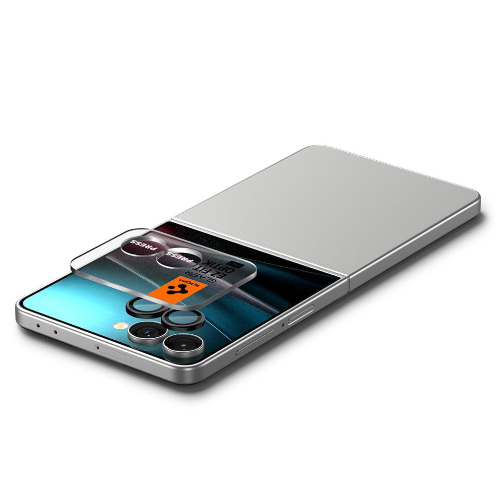 Bakre kamera beskyttelsesfilm Spigen GlastR EZ FIT Optik Pro HD for Samsung Galaxy Z Flip7 F766, Herdet glass, Sett med 2 stykker, Svart AGL09587