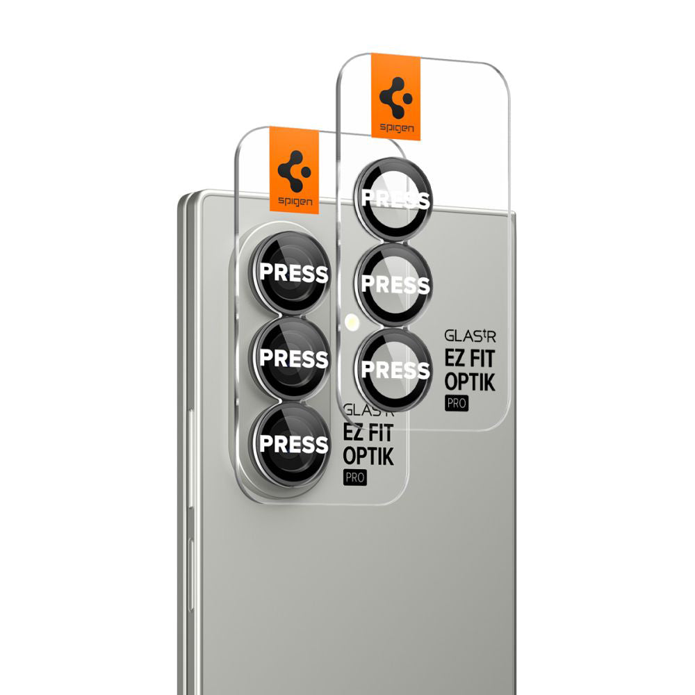 Bakre kamera beskyttelsesfilm Spigen GlastR EZ FIT Optik Pro HD for Samsung Galaxy Z Fold7 F966, Herdet glass, Sett med 2 stykker, Svart AGL09581