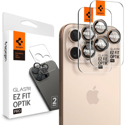 Bakre kamerabeskyttelsesfolie Spigen GlastR EZ FIT Optik Pro for Apple iPhone 16 Pro, Herdet glass, Sett med 2 stykker, Bronse AGL08862